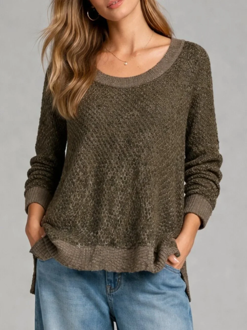 Free People Olive Green Jeepster Honeycomb Knit‎ Sweater XS